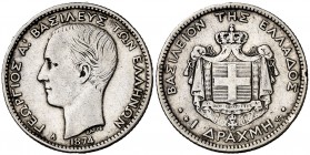 1874. Grecia. Jorge I. A (París). 1 dracma. (Kr. 38). 4,93 g. MBC-.