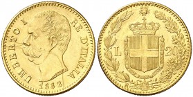 1882. Italia. Humberto I. R (Roma). 20 liras. (Fr. 21) (Kr. 21). 6,42 g. AU. Raya en la cara. (MBC+/EBC).