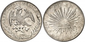 1891. México. (México). AM. 8 reales. (Kr. 377.10). 27,01 g. AG. Parte de brillo original. EBC.
