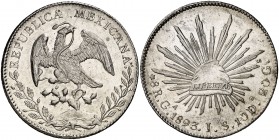 1893. México. GA (Guadalajara). JS. 8 reales. (Kr. 377.6). 26,85 g. AG. EBC.