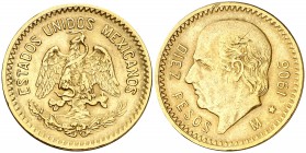 1906. México. 10 pesos. (Fr. 166) (Kr. 473). 8,28 g. AU. MBC+.
