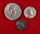 Lote formado por 1 as y 1 semis de Castulo, incluye además 1 calco de Cartagonova. Total 3 monedas. A examinar. BC/MBC+.
