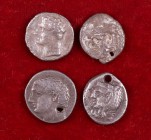 Lote formado por 2 hemidracmas de Agadir (Cádiz) y 2 1/2 siclos de Cartagonova (Cartagena). Total 4 monedas. A examinar. BC+/MBC.