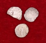 Lote de 3 diners de Narbona: uno roto y dos de Amalric segon (1298-1327). MBC-.