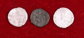 Lote de 3 monedas: dos diners de Jaume I (Barcelona y Aragón) y 1 diner de Valencia de Felipe III 1610. A examinar. MBC-/MBC.