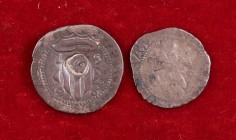 Perpinyà. (Cal. 48 y 839). Lote de 2 monedas: Un sou de Carlos I y un doble sou de Felipe II con contramarca (1603). BC/MBC.