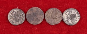 1612, 1615, 1616 y 1619. Dinastía de los Austrias. Felipe III. Barcelona. 1 diner. Lote de 4 monedas. A examinar. MBC-/MBC+.