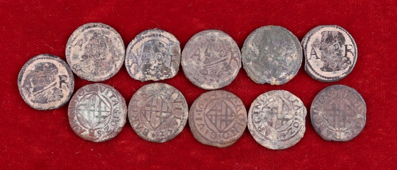 Felipe IV. Barcelona. 1 ardit. Lote de 11 monedas con distintas fechas. Repetida...