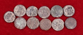 Felipe IV. Barcelona. 1 ardit. Lote de 11 monedas con distintas fechas. Repetida la de 1627, con el 2 normal y con forma de Z, y una sin fecha por est...