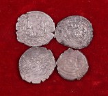Valencia. Divuitè. Lote de 4 monedas con fechas 1624 (dos) variantes de busto, 1651 y 1707. A examinar. BC+/MBC-.
