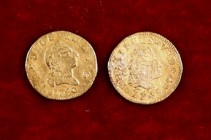 1745 y 1760. Madrid y Sevilla. Lote de 2 monedas de 1/2 escudo con resto de soldadura. (BC).