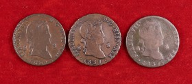 1831. Fernando VII. Segovia. 8 maravedís. (Cal. 1695). 3 monedas. BC/MBC-.