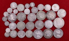 Lote de 34 monedas de plata, 14 de Isabel II. BC-/MBC.