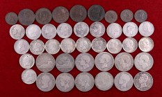 Lote de 9 monedas de cobre y 32 de plata. A examinar. BC-/MBC+.