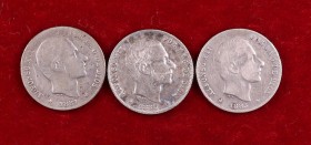 18881, 1883 y 1885. Alfonso XII. Manila. 20 centavos. (Cal. 88, 90 y 92). Lote de 3 monedas. BC+/EBC-.