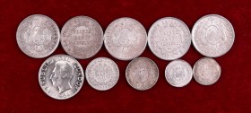 1879 a 1934. Bolivia. 5 (dos), 10 (dos) y 20 centavos (cinco) y 1 sucre. Lote de 10 monedas. A examinar. MBC+/S/C.