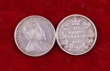 1902 y 1903. Canadá. Eduardo VII. H (Heaton, Birmingham). 10 centavos. (Kr. 10). AG. Lote de 2 monedas. A examinar. BC/BC+.