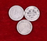 1933, 1934 y 1935. Canadá. Jorge V. 10 centavos. AG. Lote de 3 monedas. A examinar. MBC-/MBC.