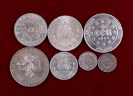 Lote de 7 monedas en plata de diferentes países. A examinar. MBC/Proof.