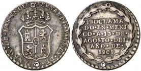 1808. Fernando VII. México. Proclamación. Módulo 2 reales. (Ha. 33). 6,48 g. Plata. Doble perforación. (MBC).