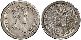 1837. Isabel II. Barcelona. Medalla de Proclamación de la Constitución. (V. 774 var, por metal) (V.Q. 14269) (Cru.Medalles 535). 7,39 g. Ø 24 mm. AG. ...
