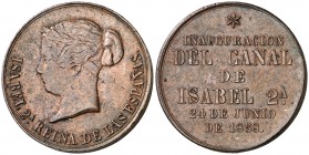 1858. Isabel II. Inauguración del Canal de Isabel II. Medalla. (V. 407 var, por metal) (V.Q. 14338 var, por metal). 7,15 g. Ø 23 mm. CU. EBC-.