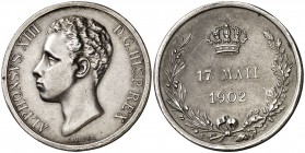 1902. Alfonso XIII. (Pérez Guerra 784). 13,41 g. Ø 31 mm. Plata. Grabador: B. Maura. EBC-.