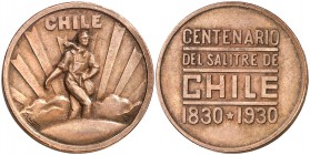 1930. Chile. Centenario del salitre de Chile. 1830-1930. 12,52 g. Ø 29 mm. Bronce. EBC.