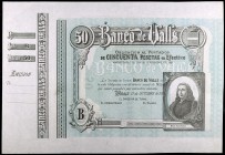 1927. Banco de Valls. 50 pesetas. (Ruiz y Alentorn 926). 1 de octubre. Luis Bonifás. Serie B. Sin firmas y con matriz lateral izquierda. S/C-.