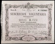 1870. La Tour de Peilz. 200 reales de vellón. (Ed. 197) (Filabo 11CR) (Ruiz y Alentorn 955). 30 de mayo. Serie B. 1ª emisión. Sello en seco. EBC.