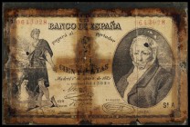 1889. 100 pesetas. (Ed. B83f) (Ed. 299F). 1 de junio. Goya. Falso de época. Roto y pegado con celo. Raro. RC.