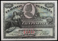 1907. 100 pesetas. (Ed. B104) (Ed. 320). 15 de julio. Doblez. EBC.