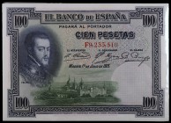 1925. 100 pesetas. (Ed. C1) (Ed. 350). 1 de julio, Felipe II. Lote de 50 billetes, serie F. S/C-/S/C.