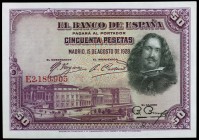 1928. 50 pesetas. (Ed. C5) (Ed. 354). 15 de agosto, Velázquez. Serie E. S/C.