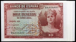 1935. 10 pesetas. (Ed. C15a) (Ed. 364a). Lote de 8 billetes correlativos, serie B. S/C.