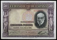 1935. 50 pesetas. (Ed. C17) (Ed. 366). 22 de julio, Ramón y Cajal. Sin serie. Leve doblez. EBC+.