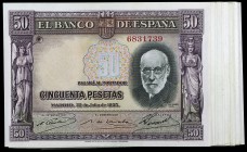 1935. 50 pesetas. (Ed. C17) (Ed. 366). 22 de julio, Ramón y Cajal. Lote de 28 billetes sin serie. Se incluye una pareja correlativa. EBC/S/C-.