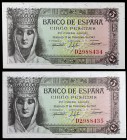 1943. 5 pesetas. (Ed. D47a) (Ed. 446a). 13 de febrero, Isabel la Católica. Pareja correlativa, serie D. S/C-.