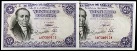 1946. 25 pesetas. (Ed. D51a) (Ed. 450a). 19 de febrero, Flórez Estrada. Pareja correlativa, serie A. S/C.