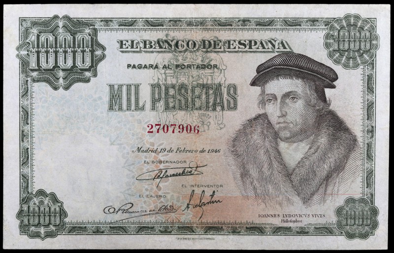 1946. 1000 pesetas. (Ed. D54) (Ed. 453). 19 de febrero, Vives. Lavado y planchad...