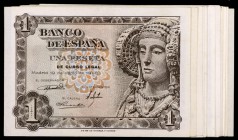1948. 1 peseta. (Ed. D58 y D58a) (Ed. 457 y 457a). 19 de junio, La Dama de Elche. 17 billetes, sin serie y serie: A a O. S/C-/S/C.
