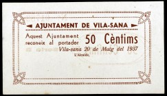 Vila-Sana. 50 céntimos. (T. 3324f). Raro y más así. EBC.