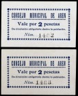 Arén (Huesca). 2 pesetas. (KG. 104) (T. 52). 2 cartones, pareja correlativa. S/C-.
