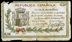 Los Alcázares (Murcia). La Caja Municipal. 50 céntimos. (C. 22) (KG. 50). Roturas. Raro. (BC+).