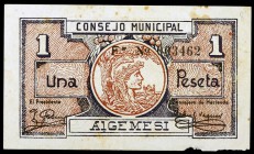Algemesí (Valencia). 1 peseta. (KG. 70) (T. 143f). Serie F. MBC+.