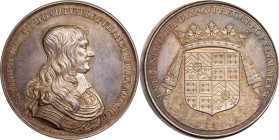 "1658" (1880-1898?) Dampville, Viceroy of America Medal. Betts-39. Silver. Choice Mint State, Edge Damage.
51.1 mm. 815.8 grains. Edge marked ARGENT ...