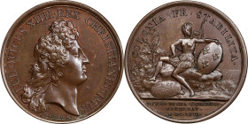 1666 French Colony at St. Christopher Restored Medal. Betts-42. Bronze. MS-62 BN (PCGS).
41.3 mm. 448.6 grains. Plain edge. Choice chocolate brown wi...