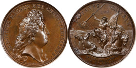 1676 French Colony at Cayenne Retaken Medal. Betts-50. Bronze. MS-64 BN (PCGS).
41.3 mm. 465.4 grains. Plain edge. Lustrous and semi-reflective choco...
