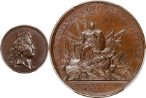 1690 Quebec Preserved Medal. Betts-69. Bronze. MS-64 BN (PCGS).
41.0 mm. 542.3 grains. Plain edge. A choice early striking, with richly lustrous choc...