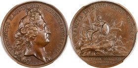 1690 Quebec Preserved Medal. Betts-69. Bronze. MS-64 BN (PCGS).
41.0 mm. 538.9 grains. Plain edge. Rich chocolate brown with lively gold and subtle p...